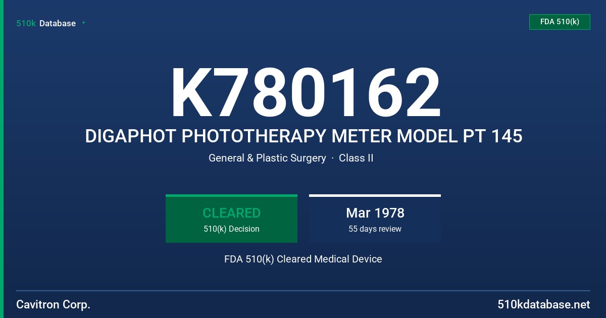 K780162 DIGAPHOT PHOTOTHERAPY METER MODEL PT 145 FDA 510(k) Cleared Medical Device