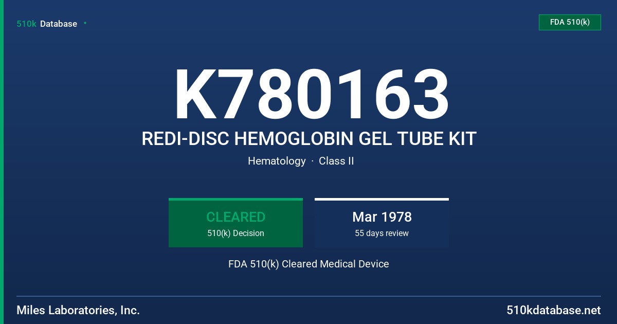 K780163 REDI-DISC HEMOGLOBIN GEL TUBE KIT FDA 510(k) Cleared Medical Device