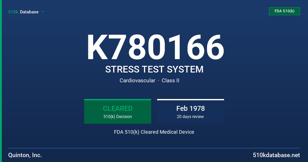 K780166 STRESS TEST SYSTEM FDA 510(k) Cleared Medical Device