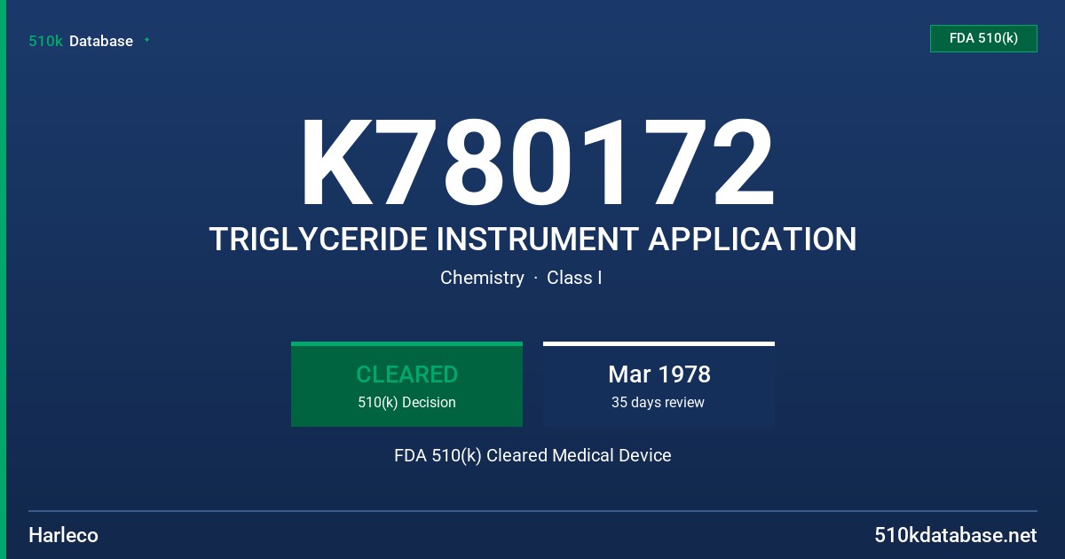 K780172 TRIGLYCERIDE INSTRUMENT APPLICATION FDA 510(k) Cleared Medical Device