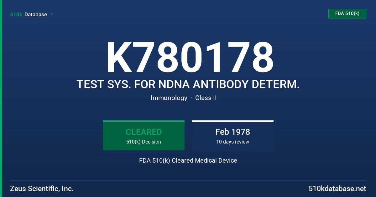 K780178 TEST SYS. FOR NDNA ANTIBODY DETERM. FDA 510(k) Cleared Medical Device