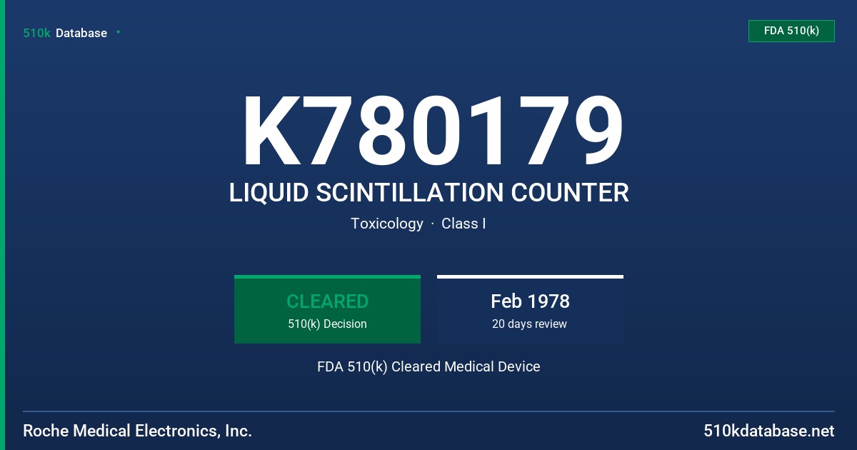 K780179 LIQUID SCINTILLATION COUNTER FDA 510(k) Cleared Medical Device