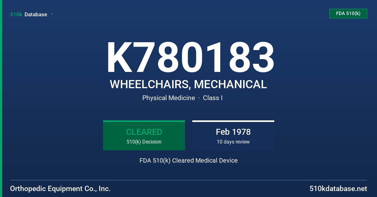 K780183 WHEELCHAIRS, MECHANICAL FDA 510(k) Cleared Medical Device
