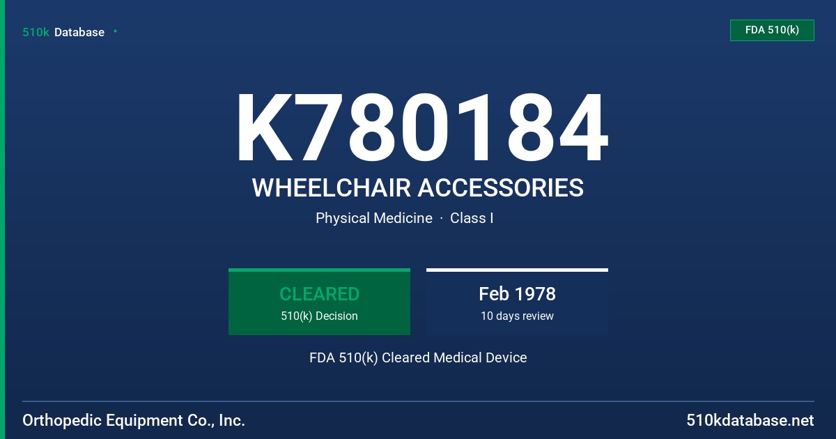 K780184 WHEELCHAIR ACCESSORIES FDA 510(k) Cleared Medical Device