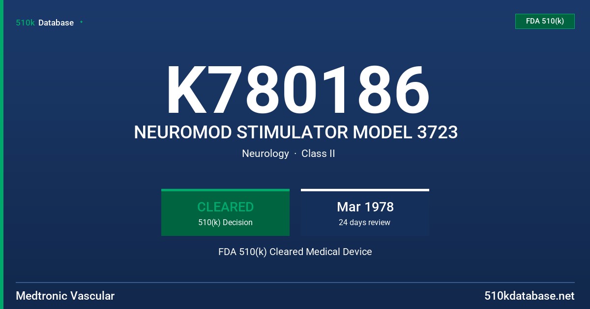 K780186 NEUROMOD STIMULATOR MODEL 3723 FDA 510(k) Cleared Medical Device