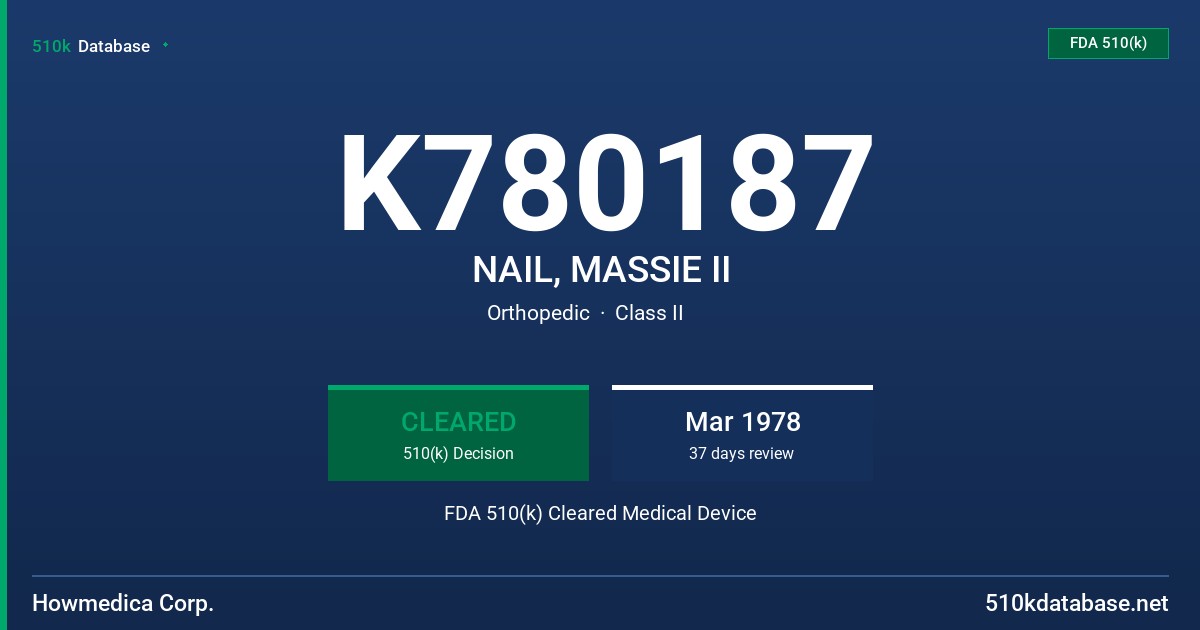 K780187 NAIL, MASSIE II FDA 510(k) Cleared Medical Device