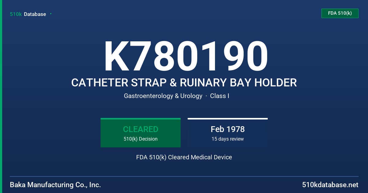 K780190 CATHETER STRAP & RUINARY BAY HOLDER FDA 510(k) Cleared Medical Device