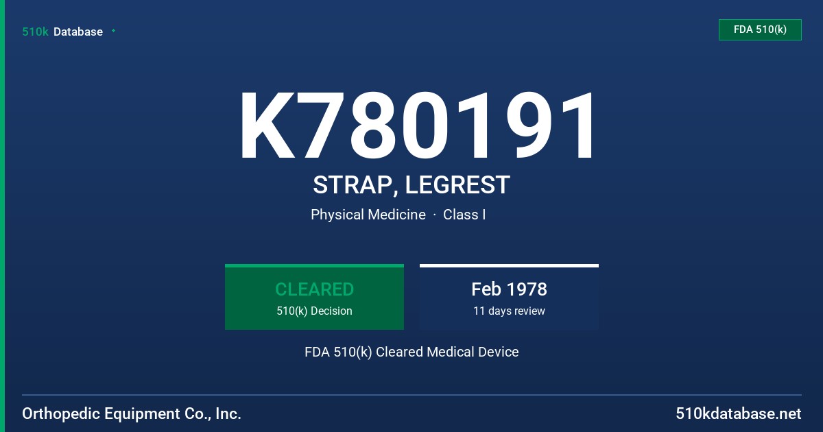 K780191 STRAP, LEGREST FDA 510(k) Cleared Medical Device