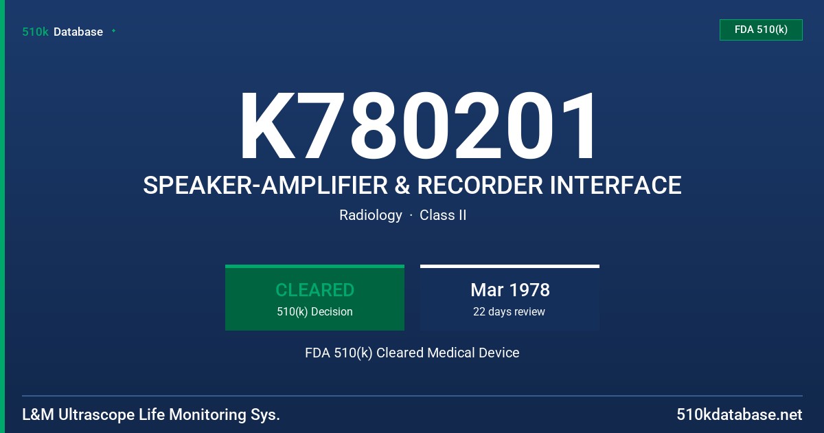 K780201 SPEAKER-AMPLIFIER & RECORDER INTERFACE FDA 510(k) Cleared Medical Device