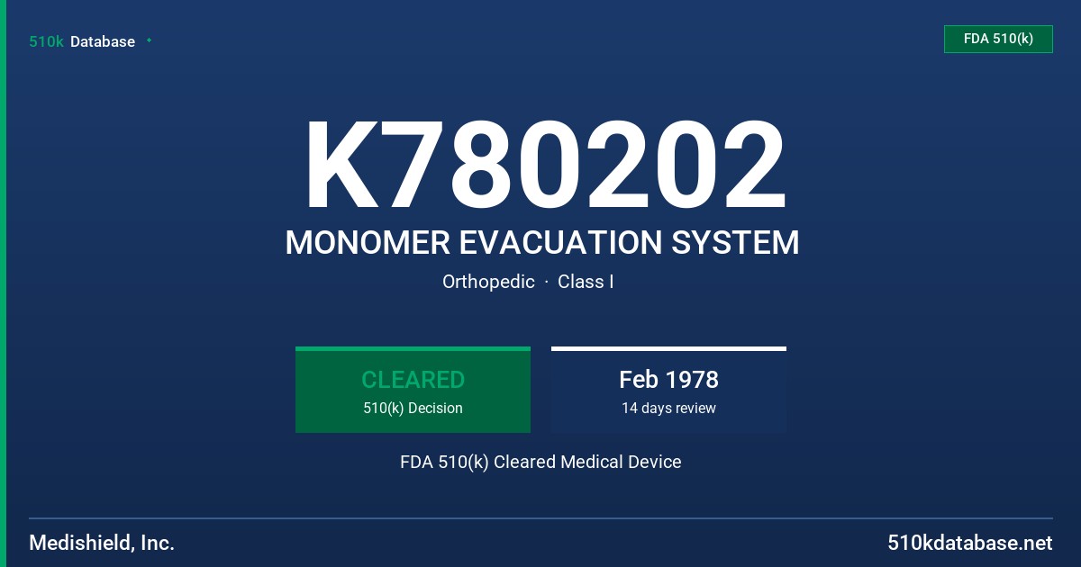 K780202 MONOMER EVACUATION SYSTEM FDA 510(k) Cleared Medical Device