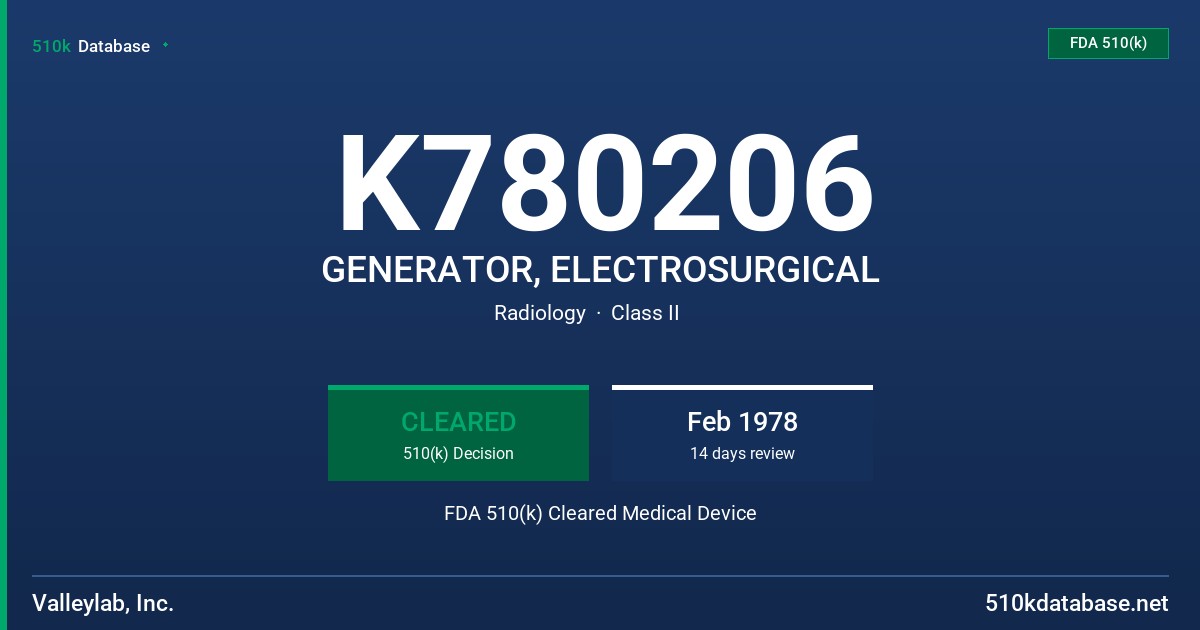 K780206 GENERATOR, ELECTROSURGICAL FDA 510(k) Cleared Medical Device