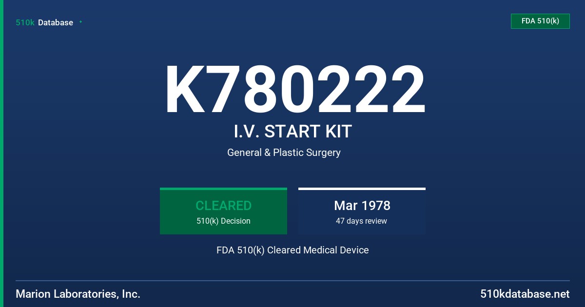 K780222 I.V. START KIT FDA 510(k) Cleared Medical Device