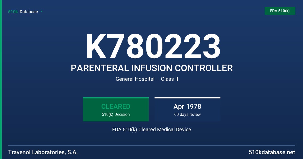 K780223 PARENTERAL INFUSION CONTROLLER FDA 510(k) Cleared Medical Device