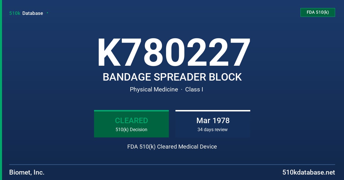 K780227 BANDAGE SPREADER BLOCK FDA 510(k) Cleared Medical Device