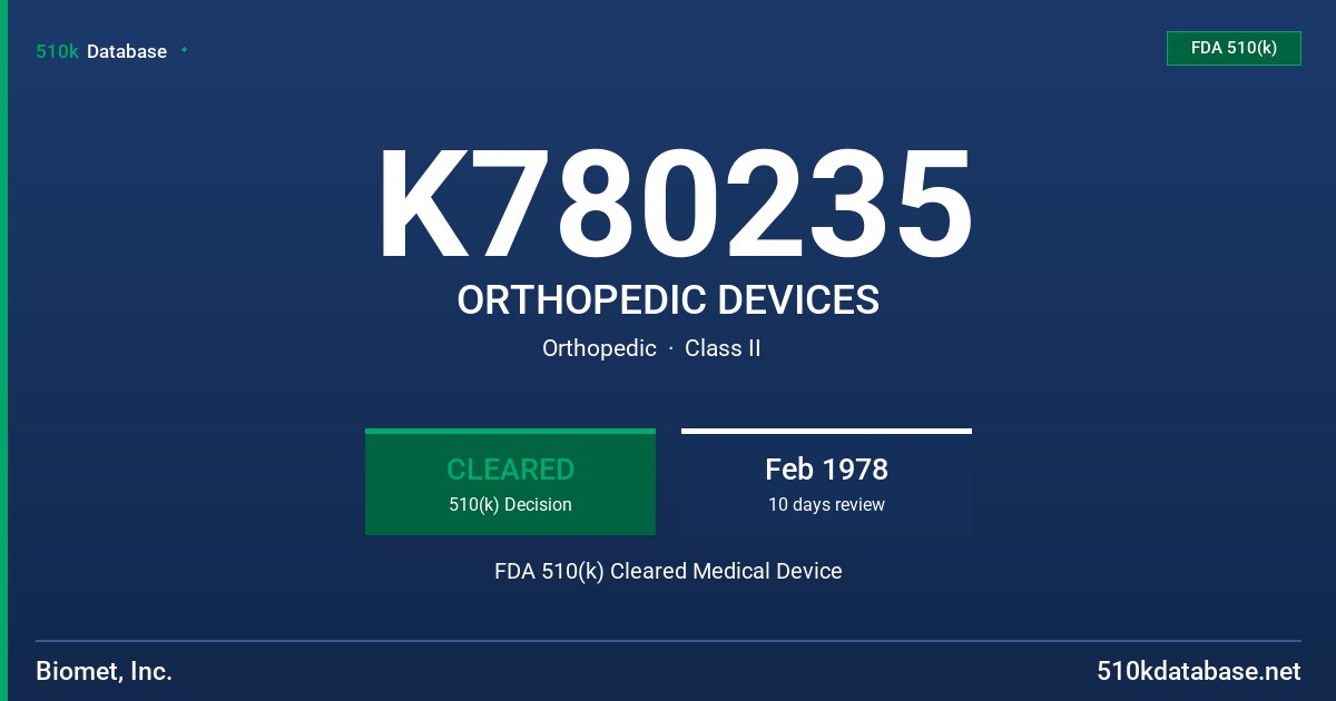 K780235 ORTHOPEDIC DEVICES FDA 510(k) Cleared Medical Device