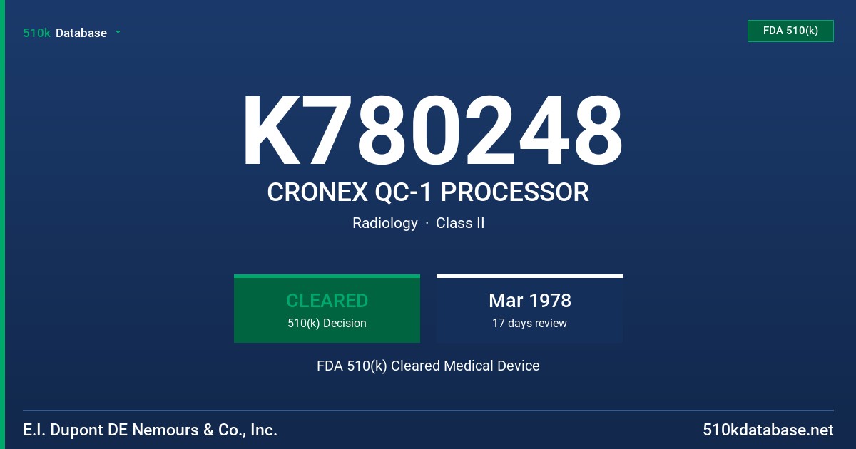 K780248 CRONEX QC-1 PROCESSOR FDA 510(k) Cleared Medical Device