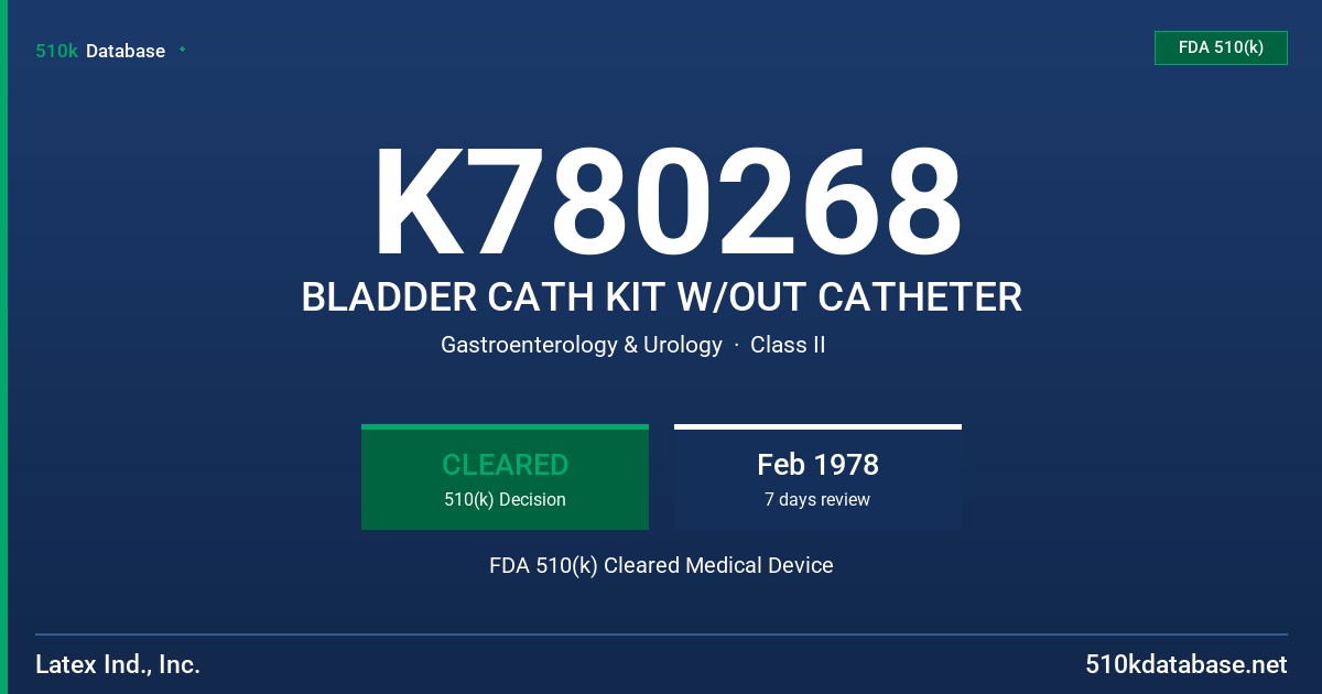 K780268 BLADDER CATH KIT W/OUT CATHETER FDA 510(k) Cleared Medical Device