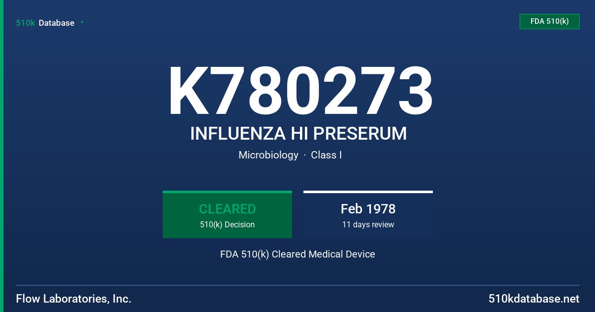 K780273 INFLUENZA HI PRESERUM FDA 510(k) Cleared Medical Device