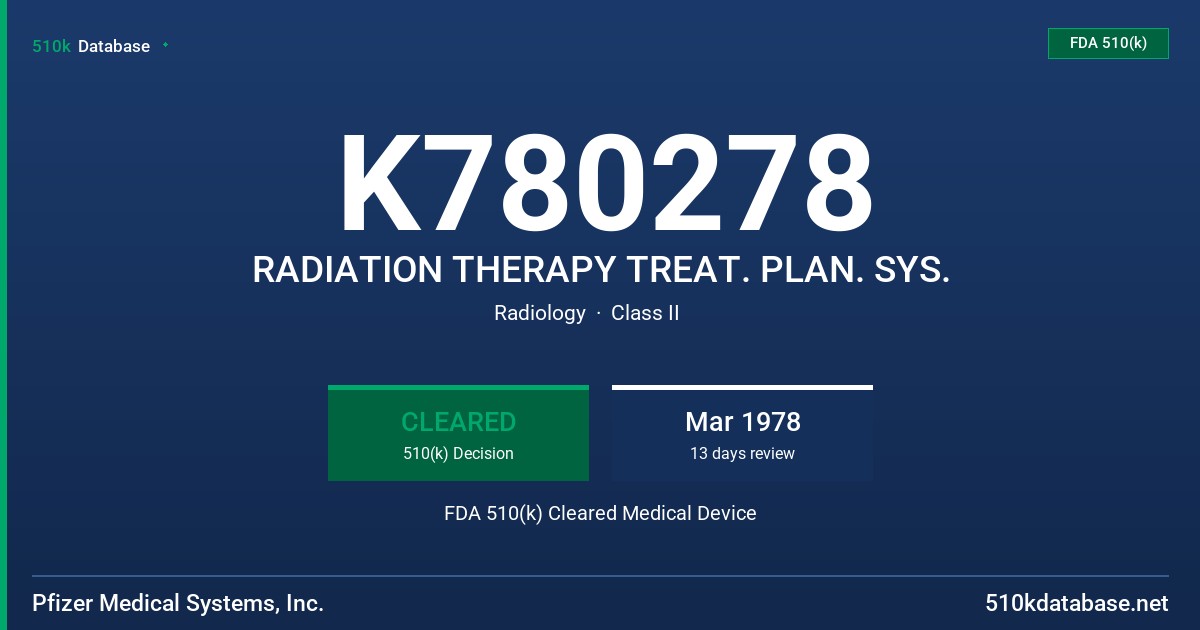 K780278 RADIATION THERAPY TREAT. PLAN. SYS. FDA 510(k) Cleared Medical Device