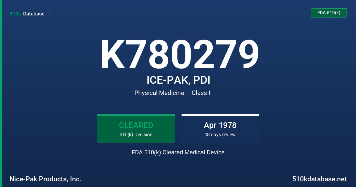 K780279 ICE-PAK, PDI FDA 510(k) Cleared Medical Device