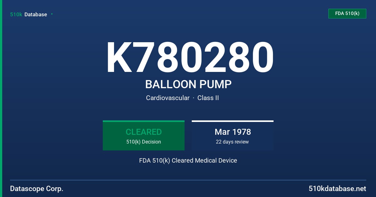 K780280 BALLOON PUMP FDA 510(k) Cleared Medical Device