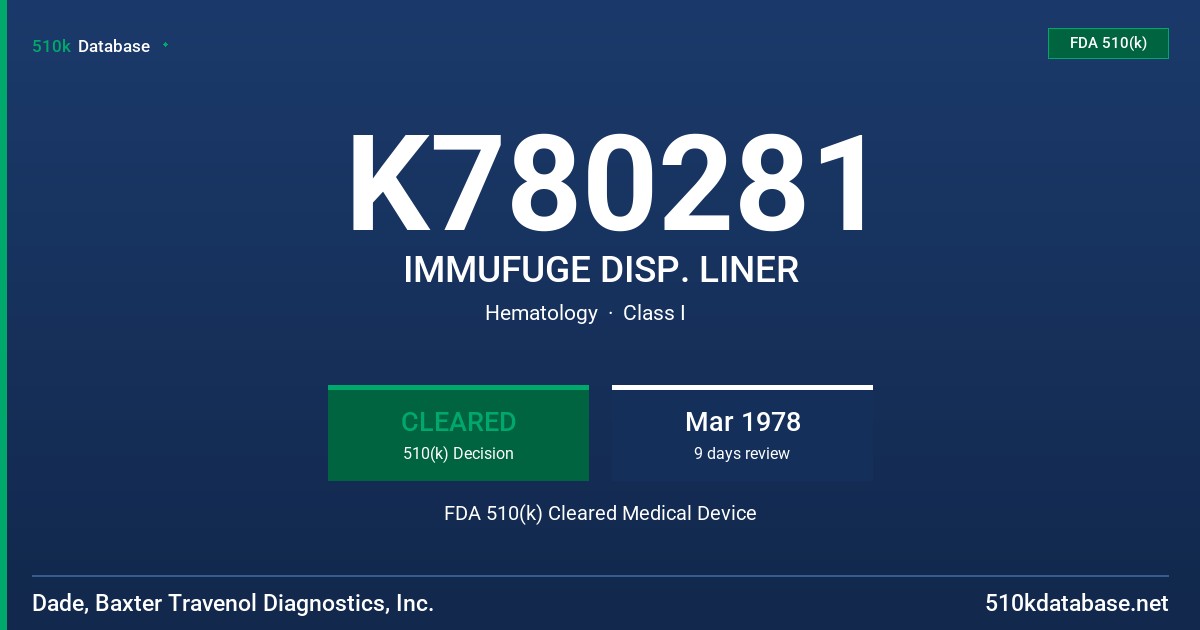 K780281 IMMUFUGE DISP. LINER FDA 510(k) Cleared Medical Device