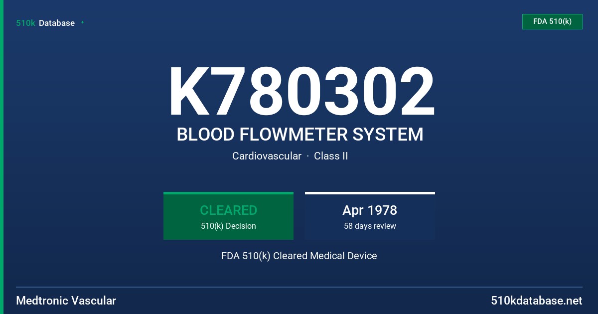 K780302 BLOOD FLOWMETER SYSTEM FDA 510(k) Cleared Medical Device