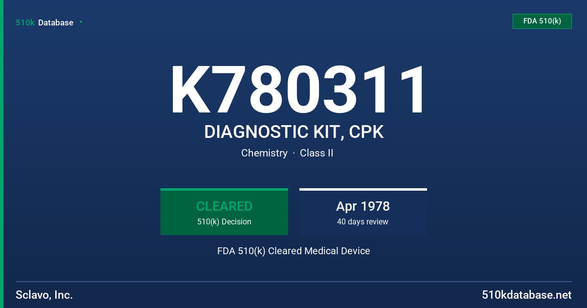 K780311 DIAGNOSTIC KIT, CPK FDA 510(k) Cleared Medical Device