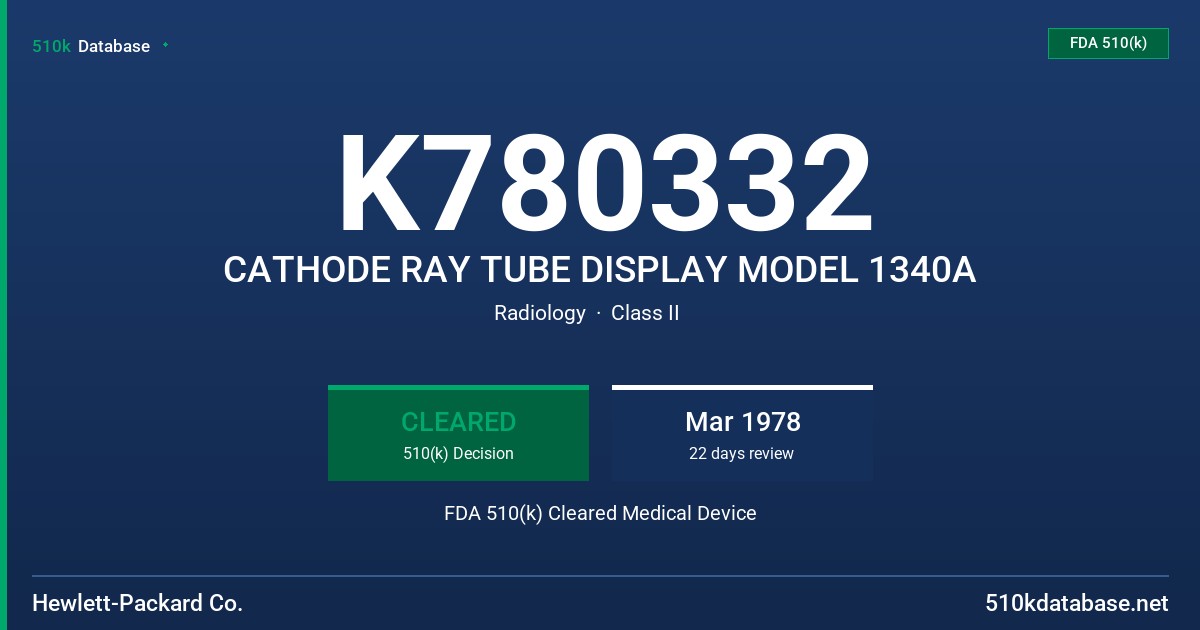 K780332 CATHODE RAY TUBE DISPLAY MODEL 1340A FDA 510(k) Cleared Medical Device
