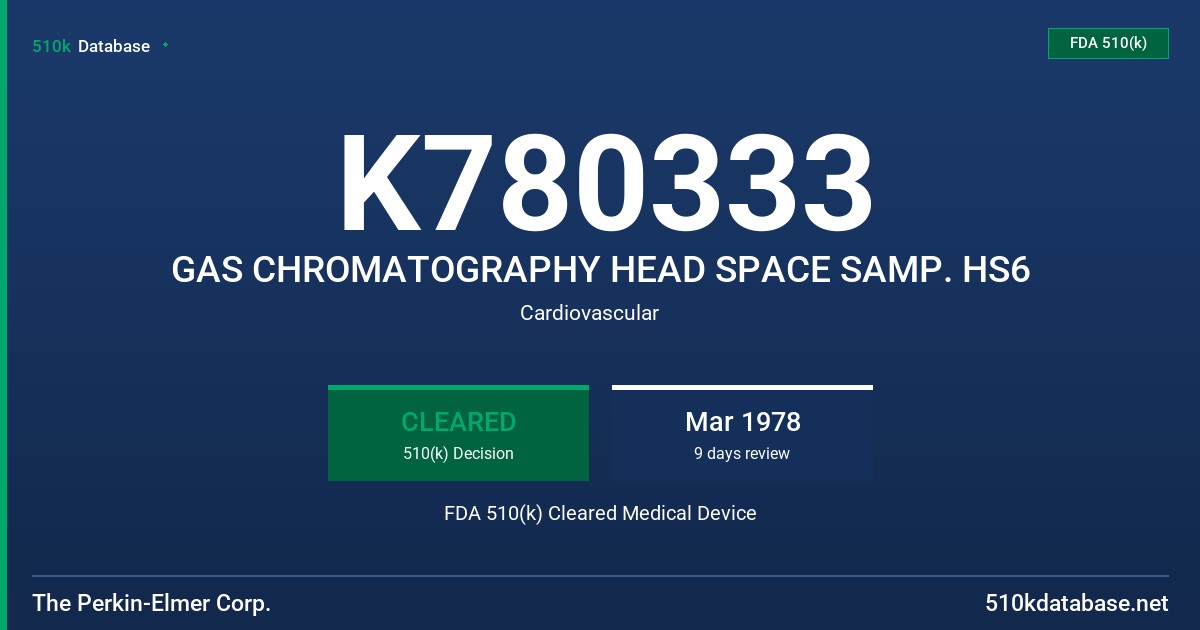 K780333 GAS CHROMATOGRAPHY HEAD SPACE SAMP. HS6 FDA 510(k) Cleared Medical Device