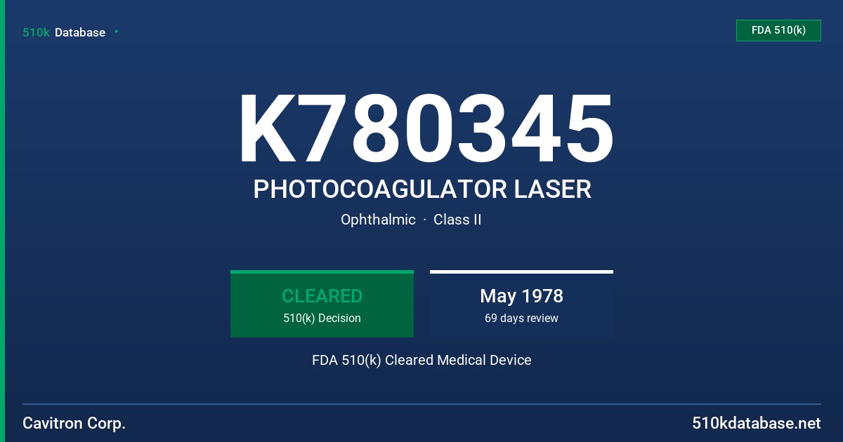 K780345 PHOTOCOAGULATOR LASER FDA 510(k) Cleared Medical Device