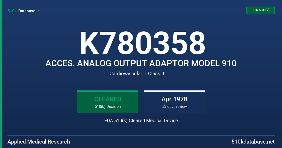 K780358 ACCES. ANALOG OUTPUT ADAPTOR MODEL 910 FDA 510(k) Cleared Medical Device