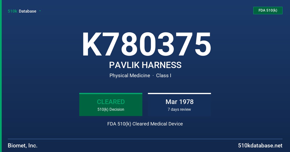 K780375 PAVLIK HARNESS FDA 510(k) Cleared Medical Device