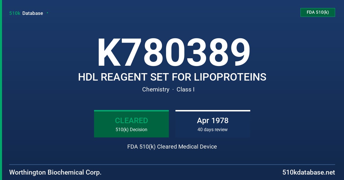 K780389 HDL REAGENT SET FOR LIPOPROTEINS FDA 510(k) Cleared Medical Device