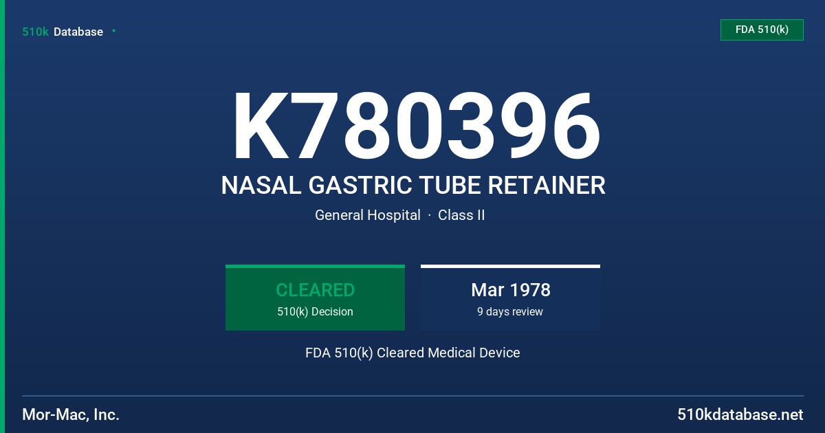 K780396 NASAL GASTRIC TUBE RETAINER FDA 510(k) Cleared Medical Device