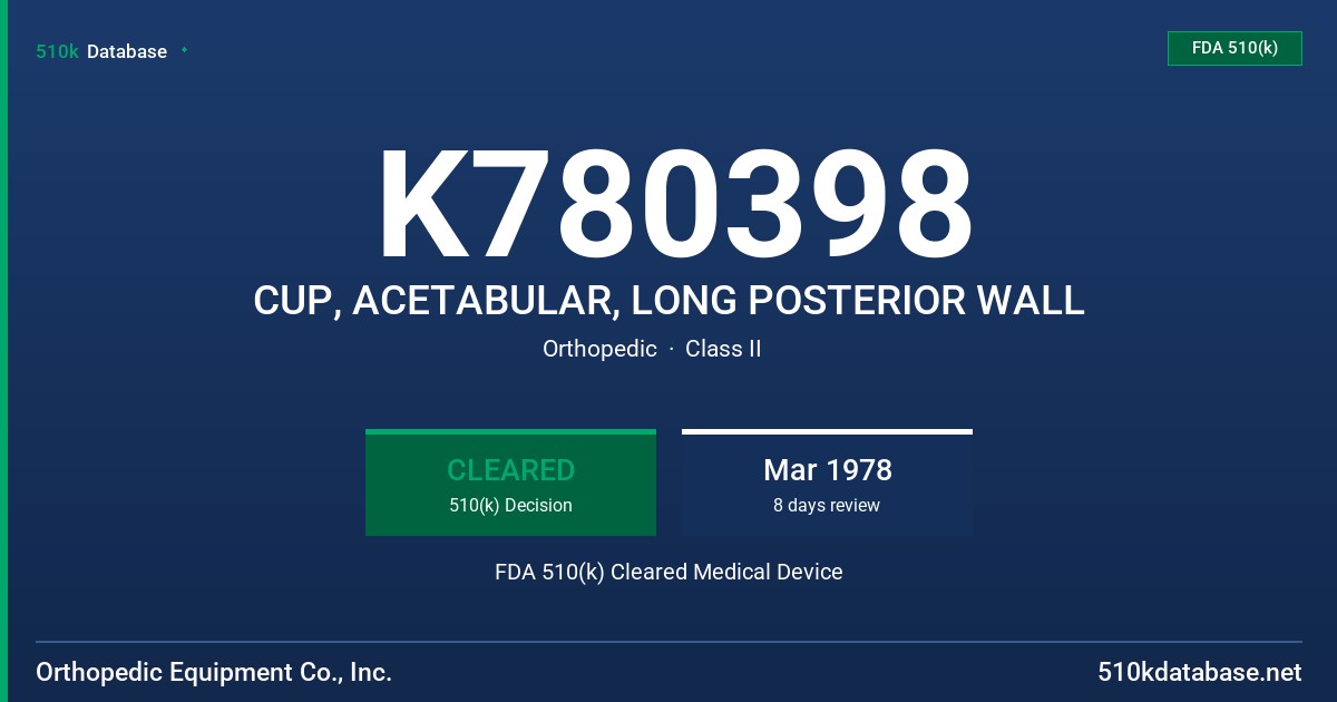 K780398 CUP, ACETABULAR, LONG POSTERIOR WALL FDA 510(k) Cleared Medical Device
