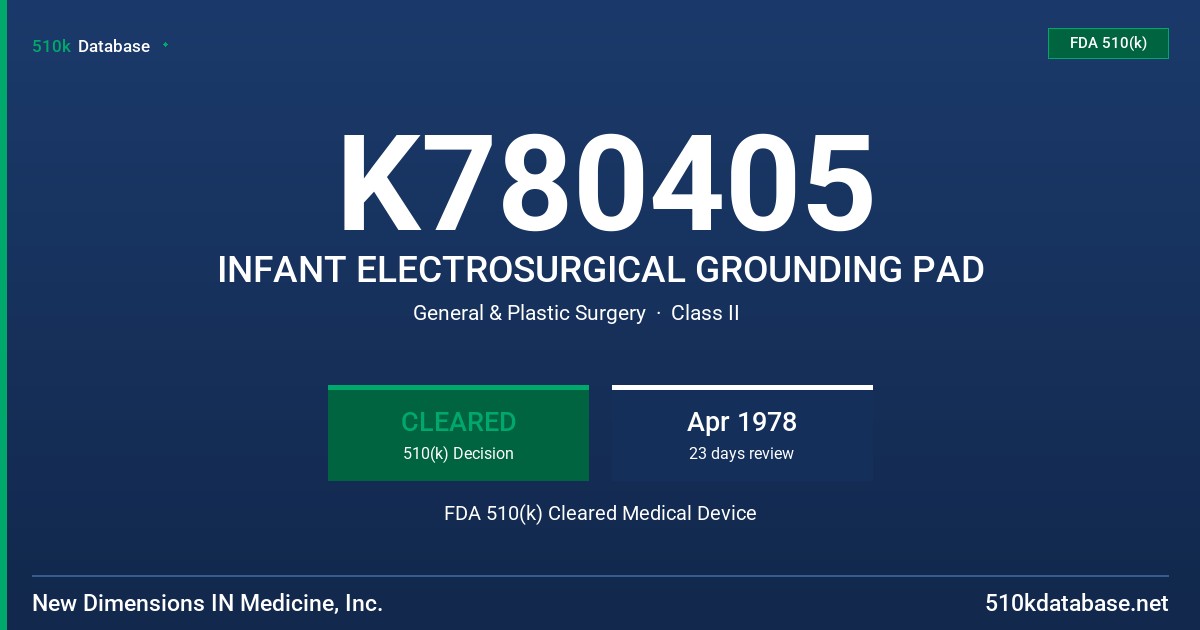 K780405 INFANT ELECTROSURGICAL GROUNDING PAD FDA 510(k) Cleared Medical Device