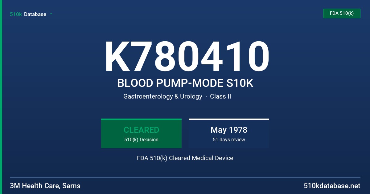 K780410 BLOOD PUMP-MODE S10K FDA 510(k) Cleared Medical Device