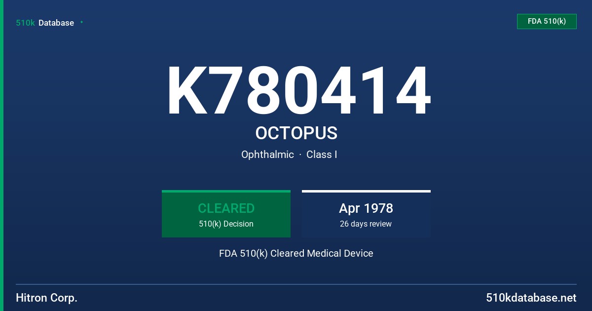 K780414 OCTOPUS FDA 510(k) Cleared Medical Device