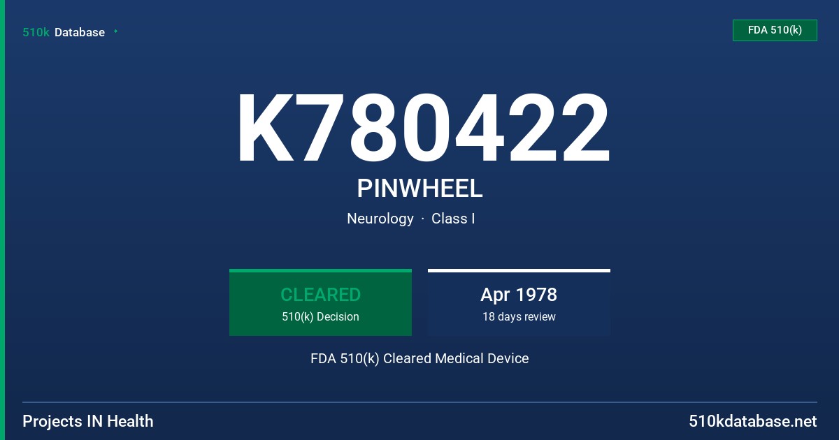 K780422 PINWHEEL FDA 510(k) Cleared Medical Device