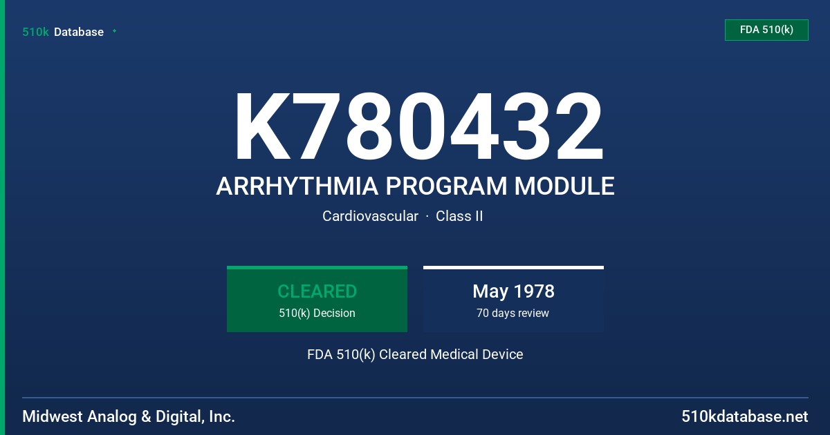 K780432 ARRHYTHMIA PROGRAM MODULE FDA 510(k) Cleared Medical Device