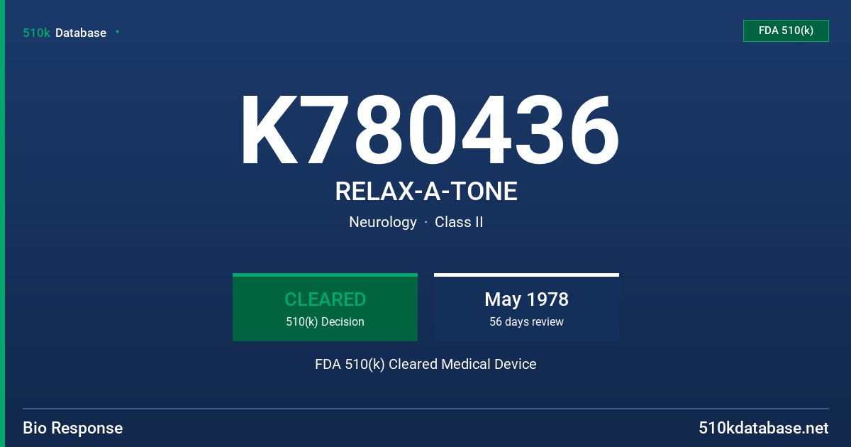 K780436 RELAX-A-TONE FDA 510(k) Cleared Medical Device