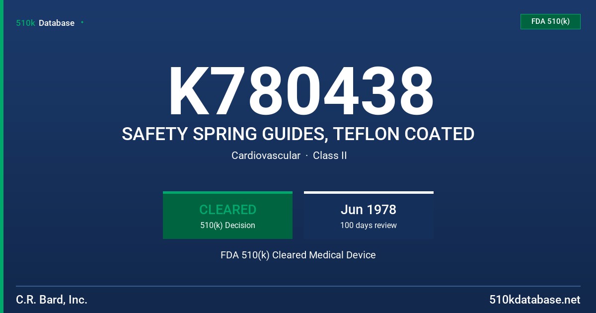 K780438 SAFETY SPRING GUIDES, TEFLON COATED FDA 510(k) Cleared Medical Device