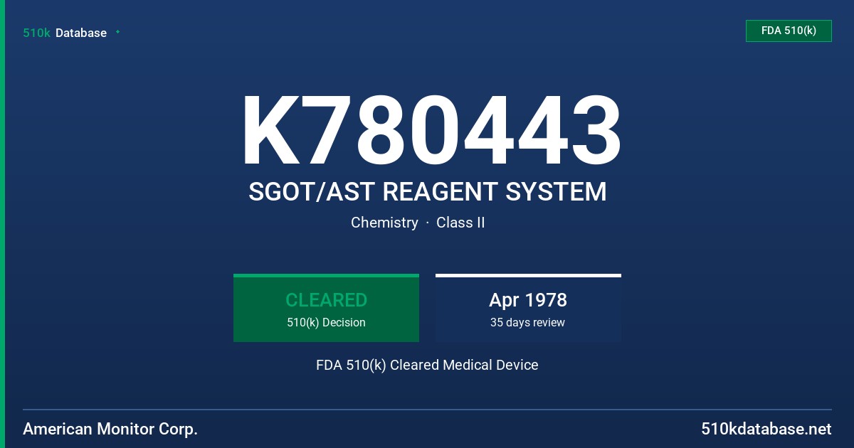 K780443 SGOT/AST REAGENT SYSTEM FDA 510(k) Cleared Medical Device