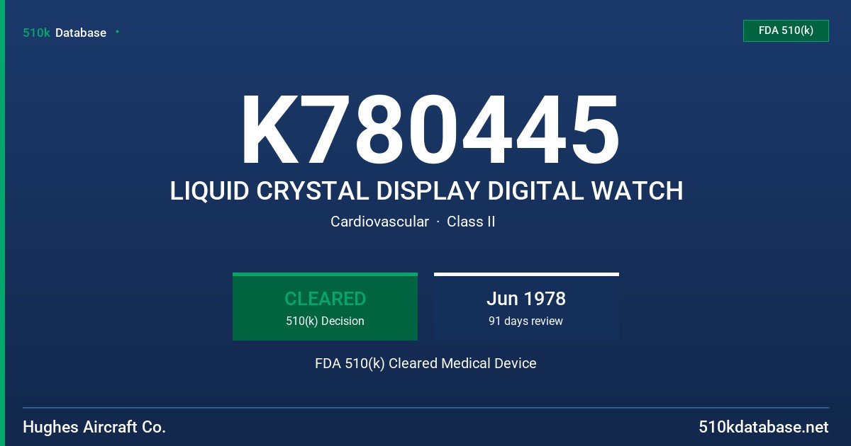 K780445 LIQUID CRYSTAL DISPLAY DIGITAL WATCH FDA 510(k) Cleared Medical Device