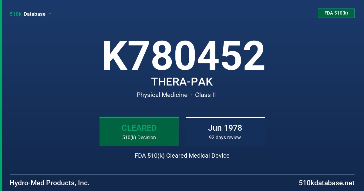K780452 THERA-PAK FDA 510(k) Cleared Medical Device