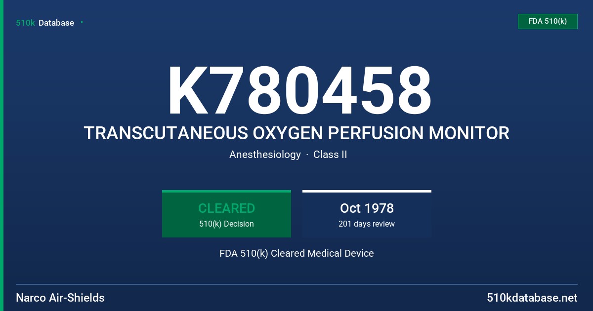 K780458 TRANSCUTANEOUS OXYGEN PERFUSION MONITOR FDA 510(k) Cleared Medical Device