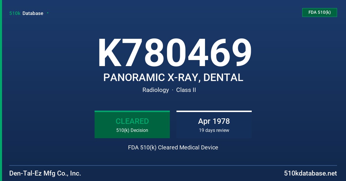 K780469 PANORAMIC X-RAY, DENTAL FDA 510(k) Cleared Medical Device