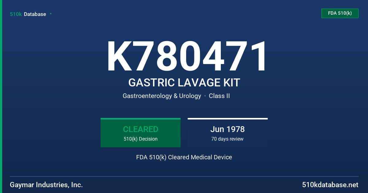 K780471 GASTRIC LAVAGE KIT FDA 510(k) Cleared Medical Device