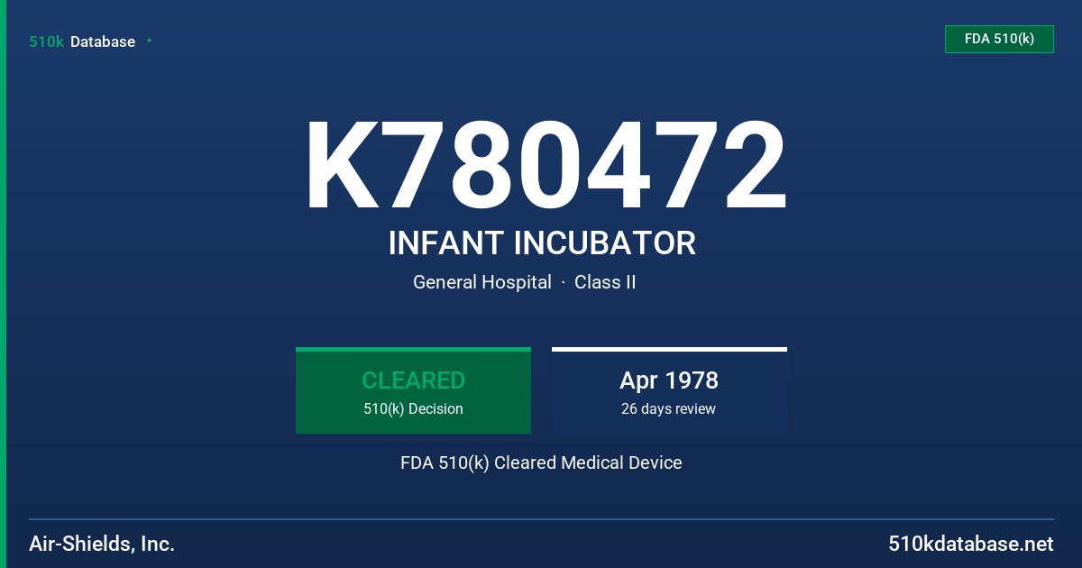 K780472 INFANT INCUBATOR FDA 510(k) Cleared Medical Device